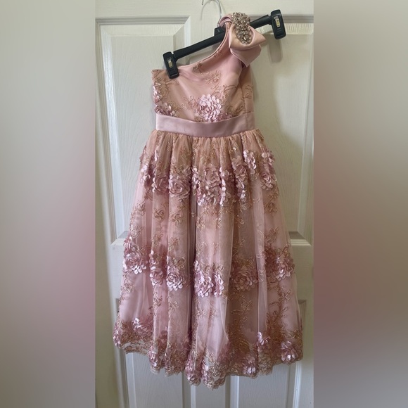 Amalee Accessories One Shoulder Dusty Pink Flower Girl Dress